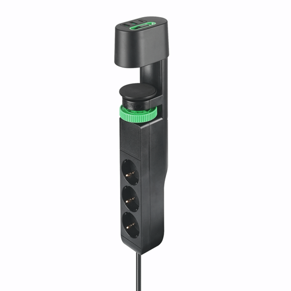 Drill-Free Desk Socket USB 3-Way Tabletop Multiple Socket – 3 Outlets for Home & Office with Charging Cable