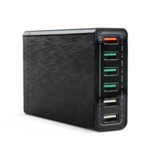 60W 12A 6-Port Universal USB Power Supply Adapter – PD 3.0, OTP & OVP Protection, Fireproof Travel Charger